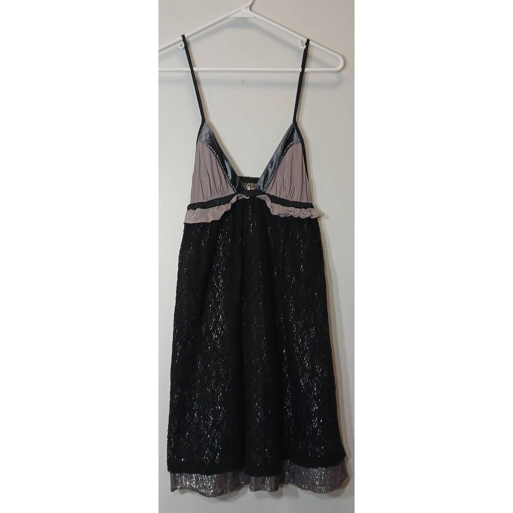 Free People womens small size 4 babydoll dress whimsical black taupe gray